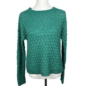 Loft Bobble Stitch Wool Blend Chunky Green Cozy Textured Pullover Sweater Size S